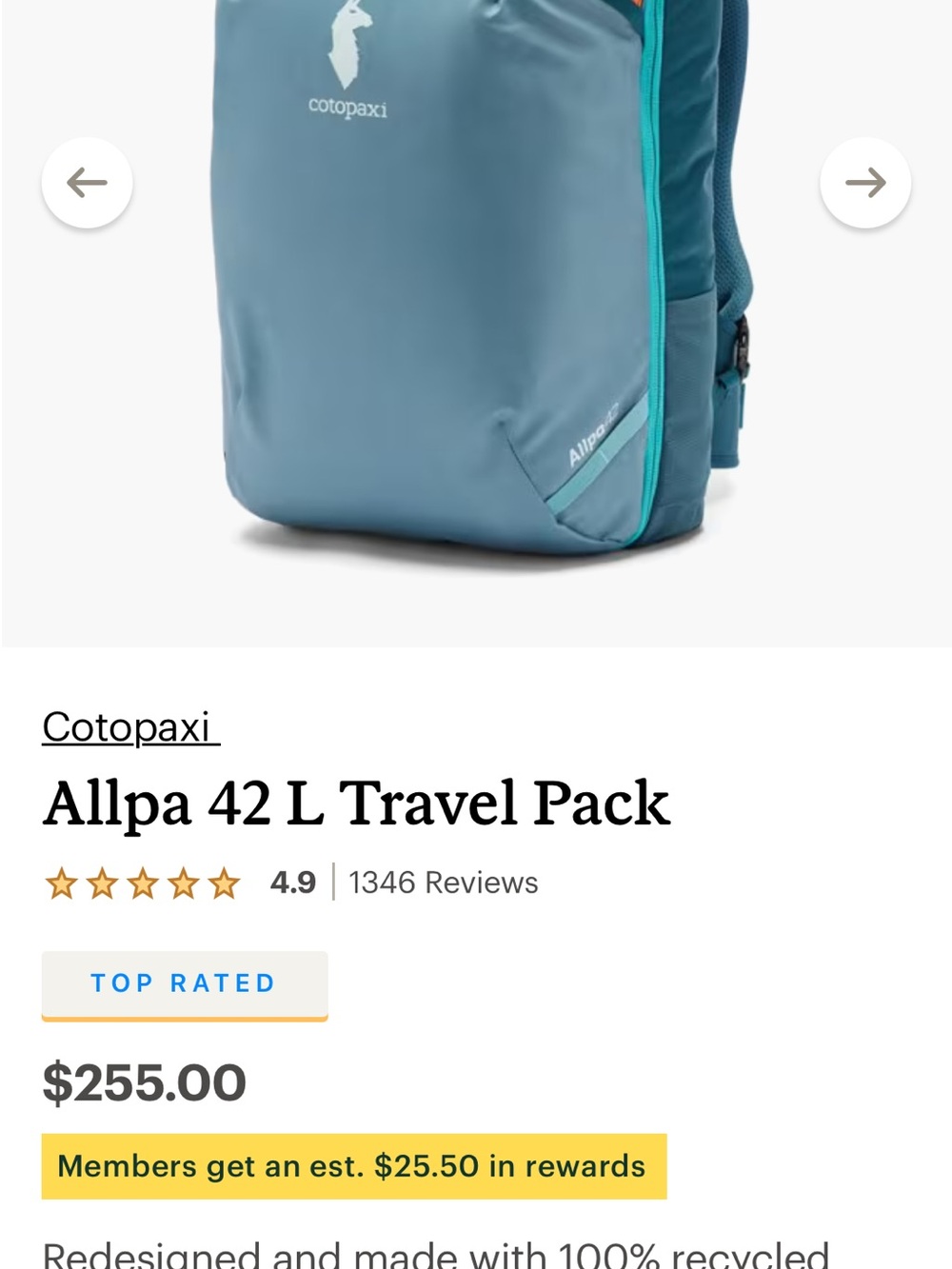 cotopaxi teal blue travel pack with aqua trim/ used once